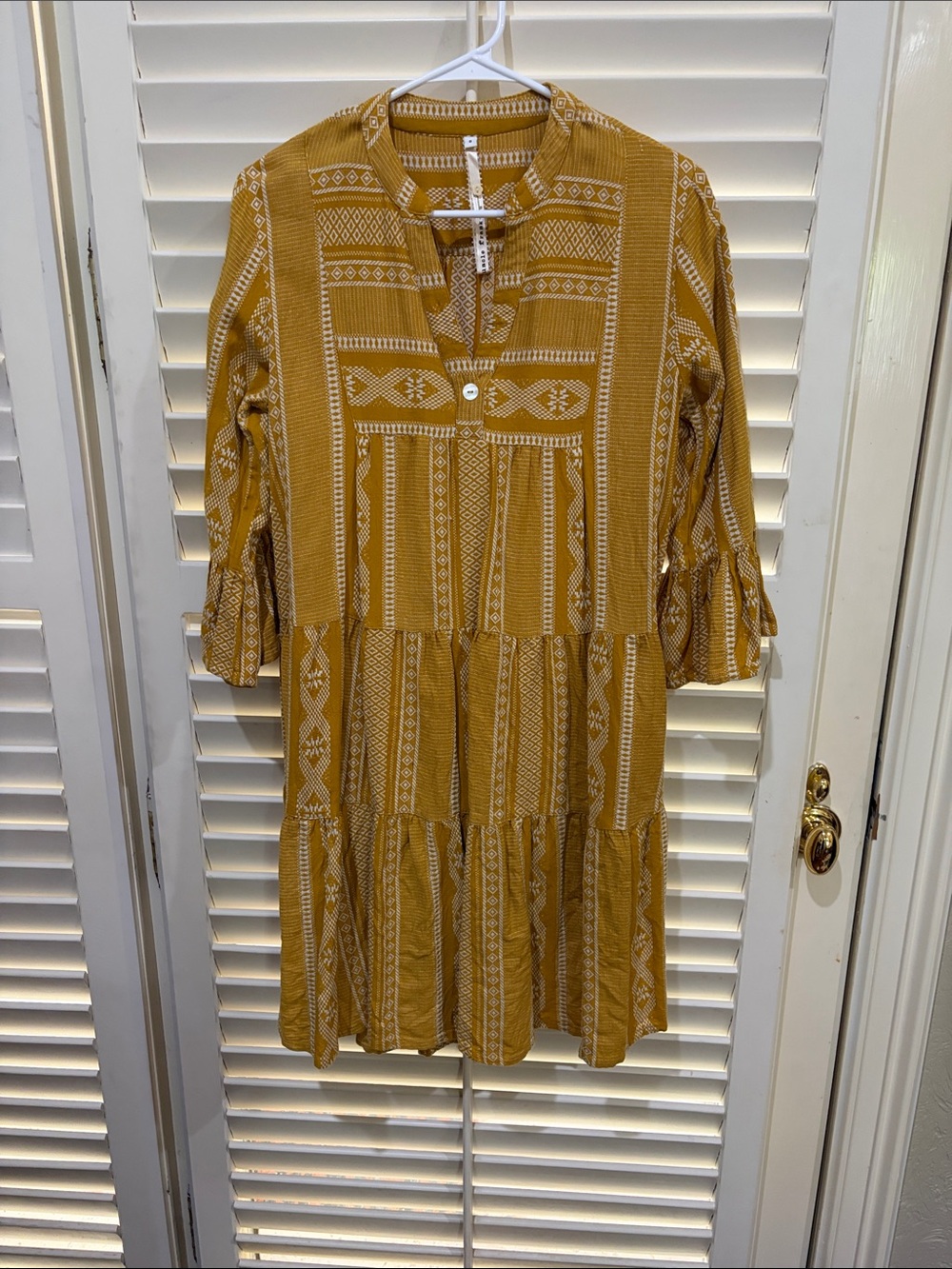 Uncle Frank Mustard Printed Tiered Dress. Size small